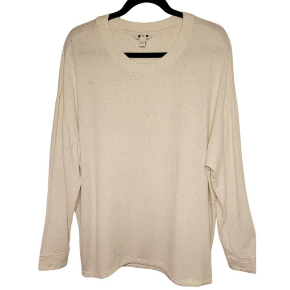 Three Dots Cream Speckled Relaxed Long Sleeve Top